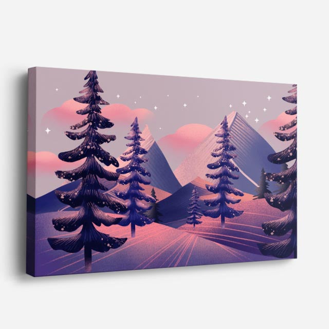 cuadro canvas montañas y nieve montañas moradas noche rosa horizontal
