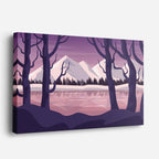 cuadro canvas montañas y nieve bosque morado lago nevado horizontal