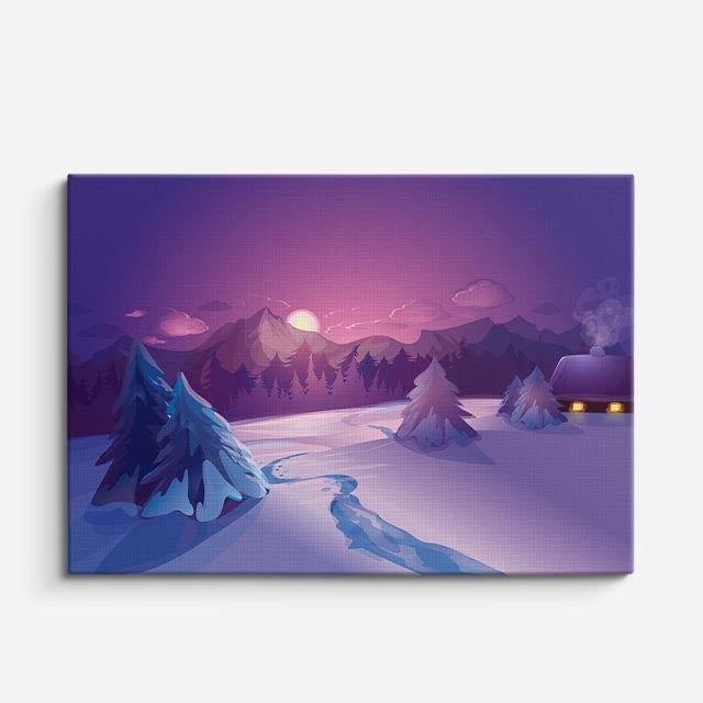 cuadro canvas montañas y nieve montañas nevadas noche morada horizontal