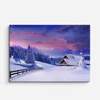 cuadro canvas montañas y nieve cabaña nevada noche fría horizontal