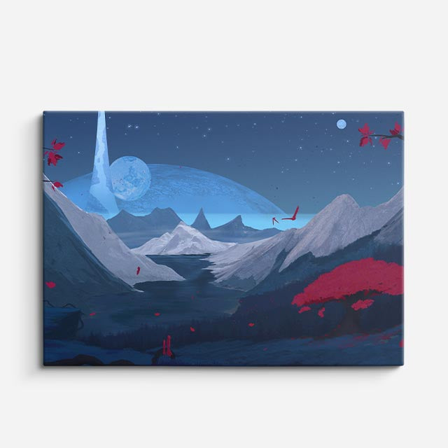 cuadro canvas montañas y nieve montañas nevadas flores rojas horizontal