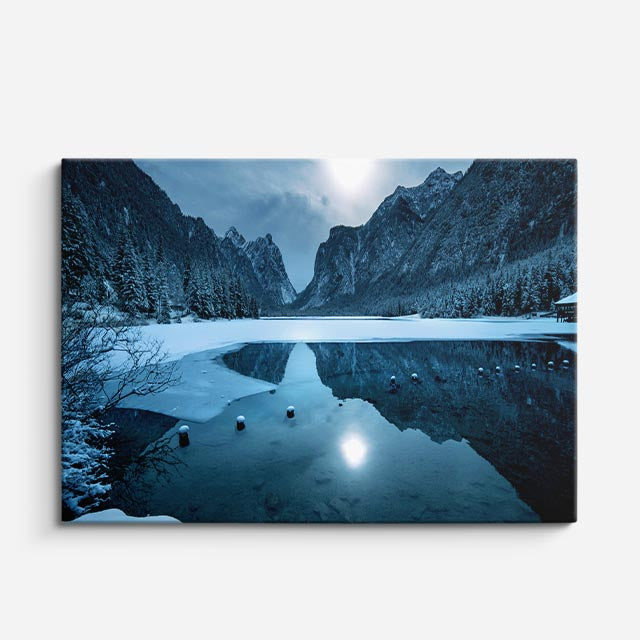 cuadro canvas montañas y nieve lago nevado montañas azules horizontal