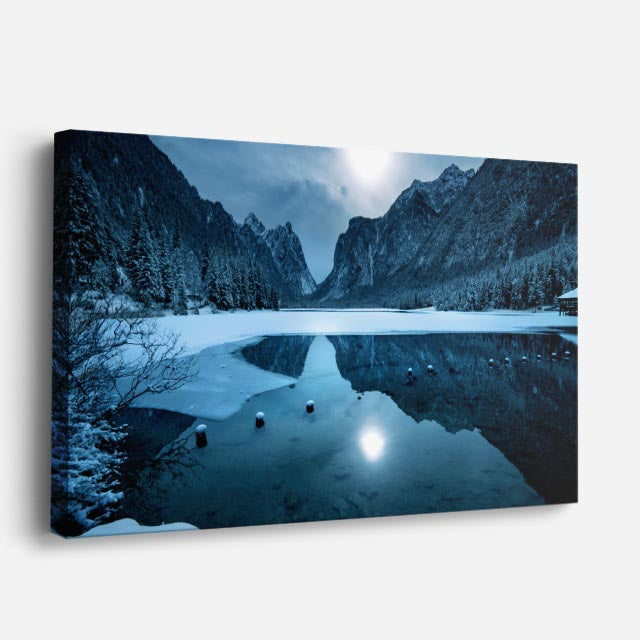 cuadro canvas montañas y nieve lago nevado montañas azules horizontal