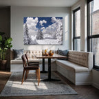 cuadro canvas montañas y nieve bosque nevado cielo azul horizontal