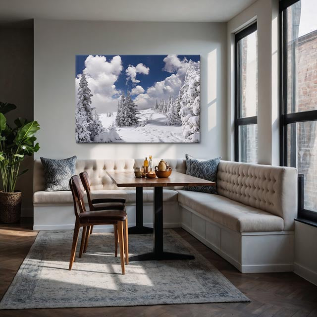 cuadro canvas montañas y nieve bosque nevado cielo azul horizontal