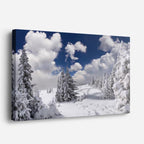 cuadro canvas montañas y nieve bosque nevado cielo azul horizontal