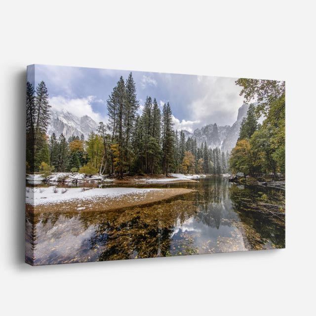 cuadro canvas montañas y nieve lago otoñal montañas nevadas horizontal
