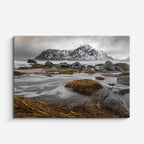 cuadro canvas montañas y nieve lago rocas nevadas gris horizontal