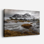 cuadro canvas montañas y nieve lago rocas nevadas gris horizontal