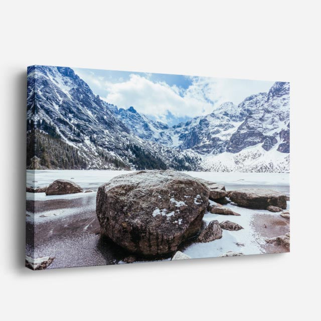 cuadro canvas montañas y nieve lago rocas nevadas frío horizontal