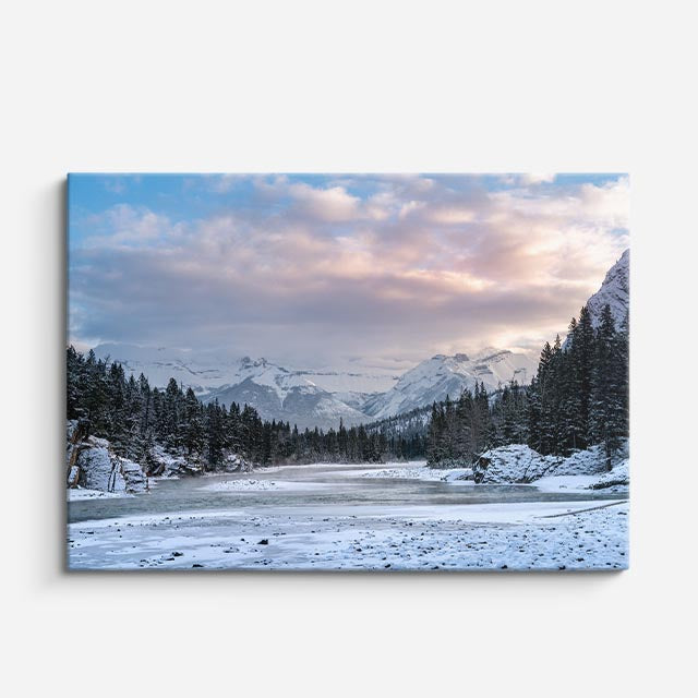 cuadro canvas montañas y nieve valle nevado cielo suave horizontal