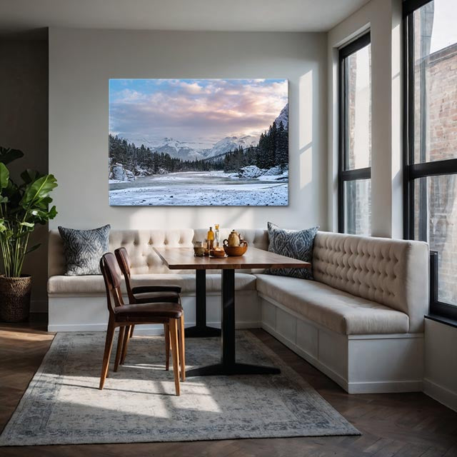 cuadro canvas montañas y nieve valle nevado cielo suave horizontal