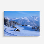 cuadro canvas montañas y nieve cabaña nevada bosque noche horizontal