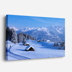 cuadro canvas montañas y nieve cabaña nevada bosque noche horizontal