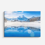 cuadro canvas montañas y nieve lago espejo montañas nevadas azul horizontal