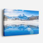 cuadro canvas montañas y nieve lago espejo montañas nevadas azul horizontal