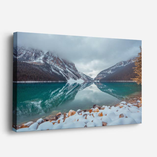 cuadro canvas montañas y nieve lago montañas nevadas teal horizontal