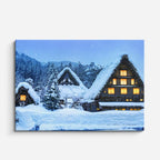 cuadro canvas montañas y nieve pueblo japonés nevado iluminado horizontal