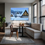 cuadro canvas montañas y nieve pueblo japonés nevado iluminado horizontal