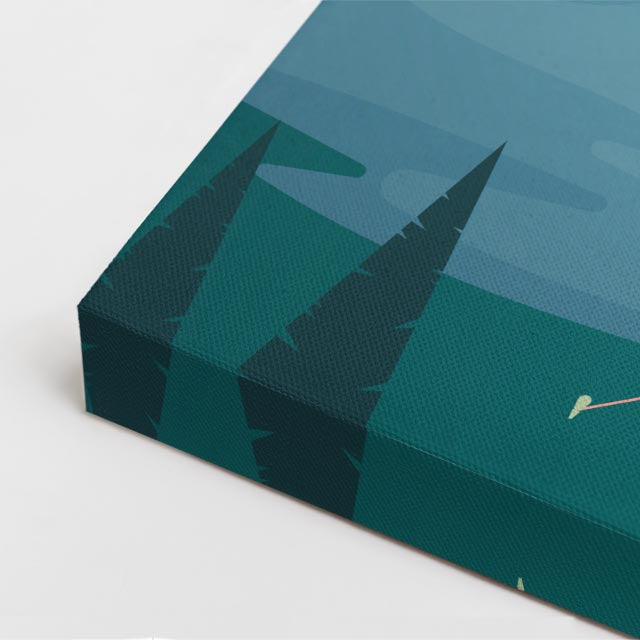 cuadro canvas montañas y nieve montañas verdes carpa roja ilustración vertical