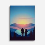 cuadro canvas montañas y nieve pareja silueta montañas atardecer vertical