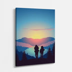 cuadro canvas montañas y nieve pareja silueta montañas atardecer vertical