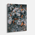 cuadro canvas montañas y nieve pinos nevados hojas naranjas vertical
