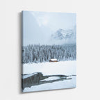 cuadro canvas montañas y nieve bosque nevado cabaña pequeña vertical