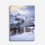 cuadro canvas montañas y nieve montañas nevadas lago teal vertical