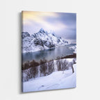 cuadro canvas montañas y nieve montañas nevadas lago teal vertical