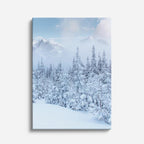 cuadro canvas montañas y nieve bosque nevado brumoso azul vertical