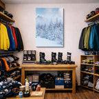 cuadro canvas montañas y nieve bosque nevado brumoso azul vertical