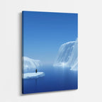 cuadro canvas montañas y nieve iceberg azul figura humana vertical