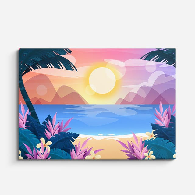 cuadro canvas mar y playa playa tropical ilustración colorida horizontal