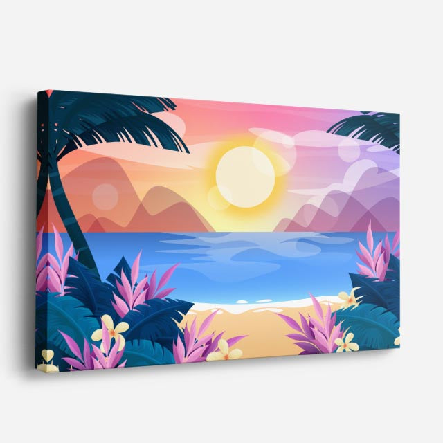 cuadro canvas mar y playa playa tropical ilustración colorida horizontal