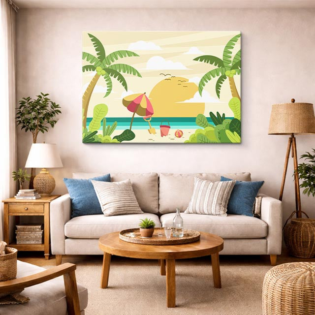cuadro canvas mar y playa playa verano sombrilla ilustración horizontal