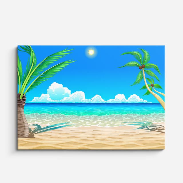 cuadro canvas mar y playa playa tropical palmeras cielo azul horizontal