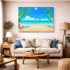 cuadro canvas mar y playa playa tropical palmeras cielo azul horizontal