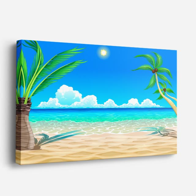 cuadro canvas mar y playa playa tropical palmeras cielo azul horizontal