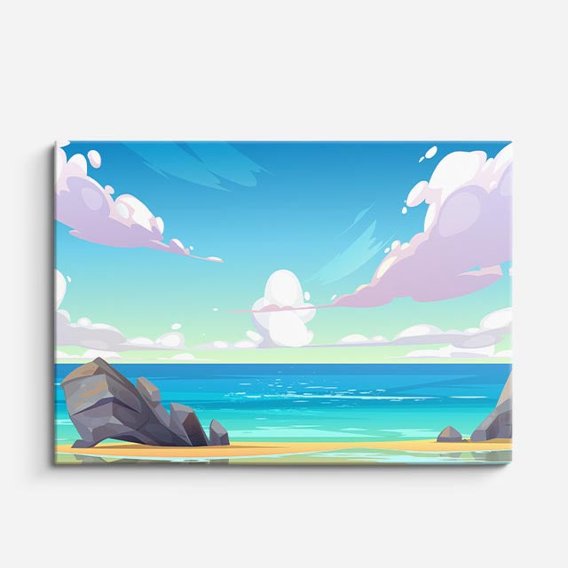 cuadro canvas mar y playa playa rocas nubes ilustración horizontal