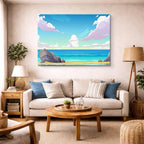 cuadro canvas mar y playa playa rocas nubes ilustración horizontal