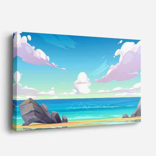 cuadro canvas mar y playa playa rocas nubes ilustración horizontal