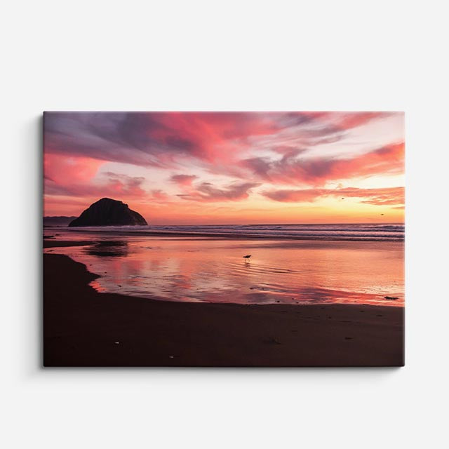 cuadro canvas mar y playa atardecer dramático playa oscura horizontal