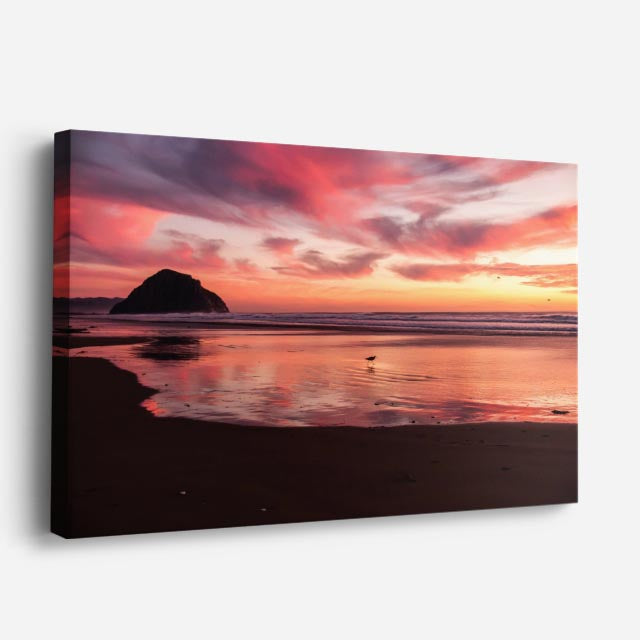 cuadro canvas mar y playa atardecer dramático playa oscura horizontal