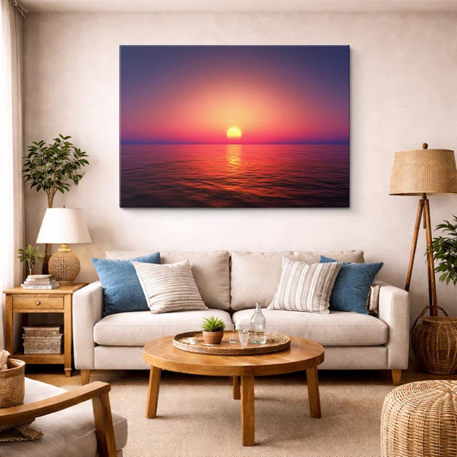 cuadro canvas mar y playa atardecer rojo mar tranquilo horizontal