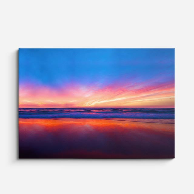 cuadro canvas mar y playa playa atardecer azul vibrante horizontal