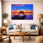 cuadro canvas mar y playa bola cristal atardecer violeta horizontal