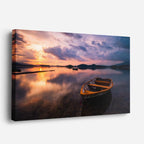 cuadro canvas mar y playa bote lago atardecer suave horizontal