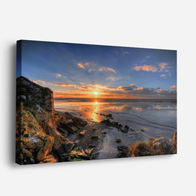 cuadro canvas mar y playa acantilado atardecer rocas horizontal