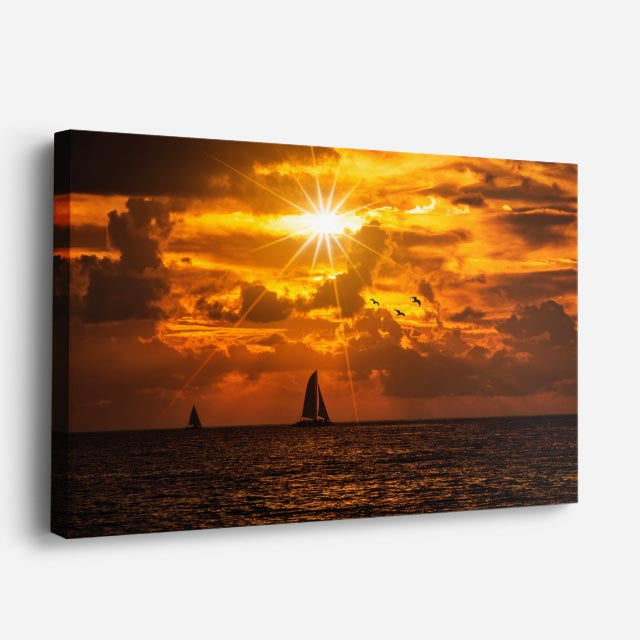 cuadro canvas mar y playa mar abierto atardecer barcos horizontal